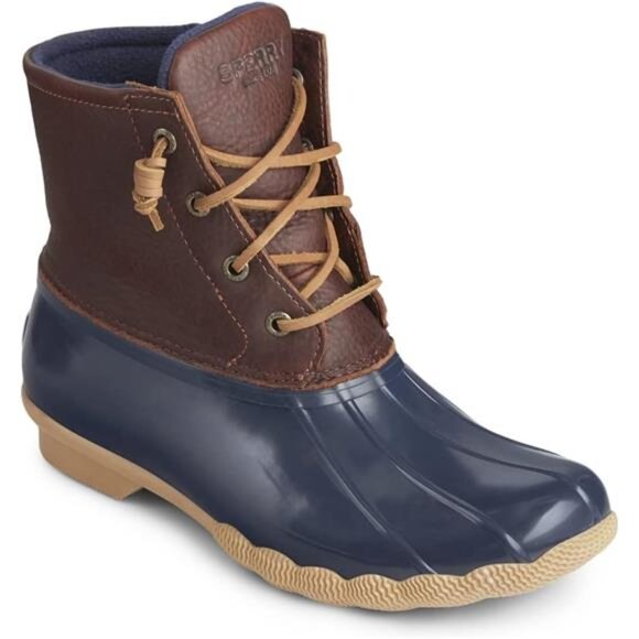 Women's Tan Navy Blue Leather Saltwater Emboss Wool‎ Winter Snow Cold Boots - Picture 3 of 6